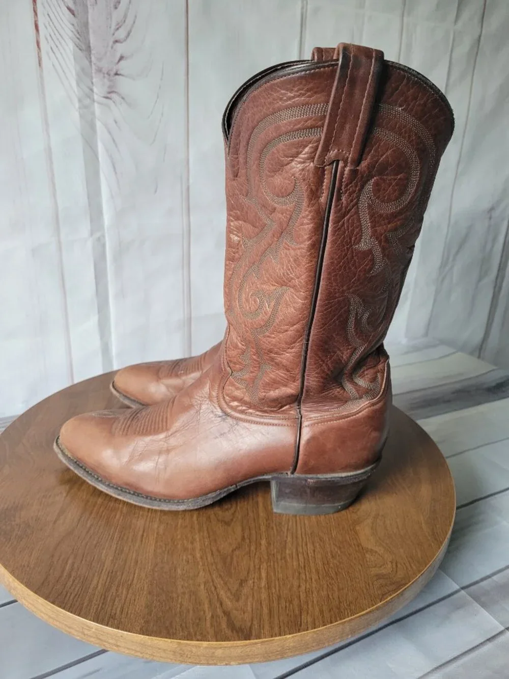 Tony Lama Men’s Sz10.5 Brown Leather Western Boots, High-quality Leather Pull-on